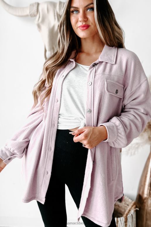 roze open vragen fleece shacket met geruit contrasterend paneel NanaMacs HPTT3663