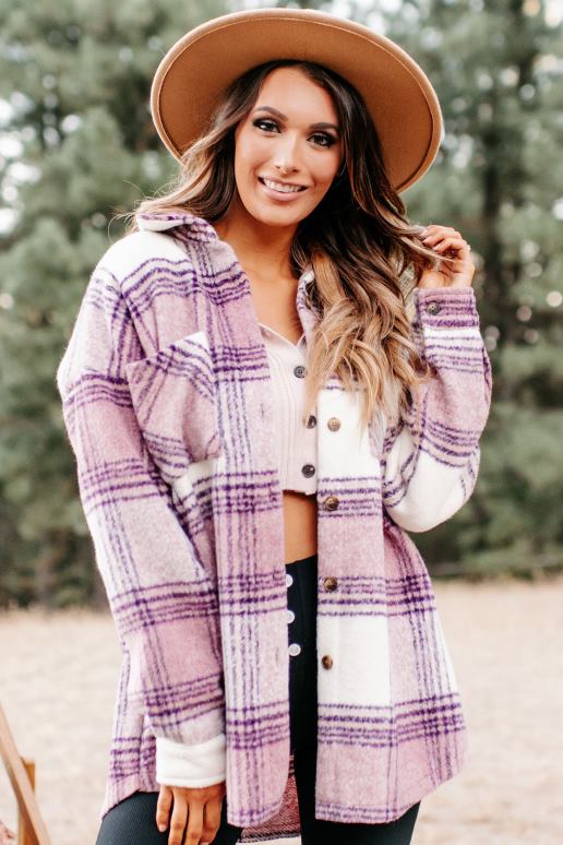 roze zephyr geruite oversized shacket NanaMacs HPTT3717