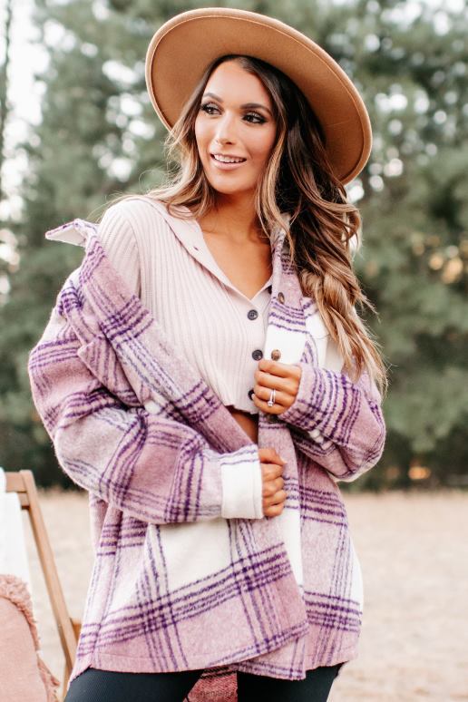 roze zephyr geruite oversized shacket NanaMacs HPTT3717