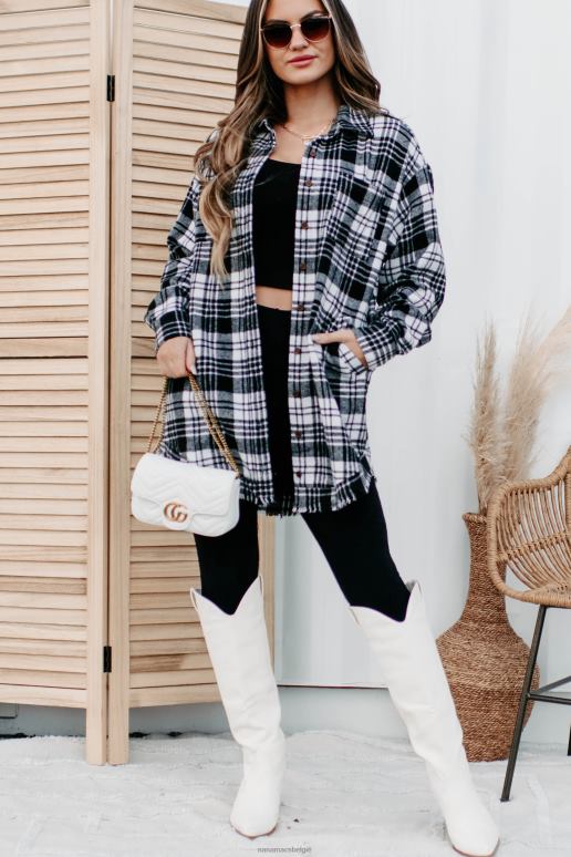 wit Zwart ciders vreugdevuren lange geruite shacket NanaMacs HPTT3701