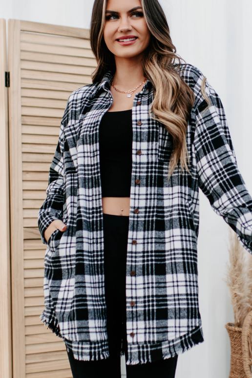 wit Zwart ciders vreugdevuren lange geruite shacket NanaMacs HPTT3701