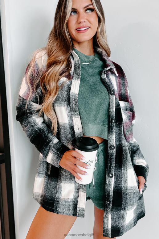 zwart/bordeaux op weg naar het noorden oversized colorblock geruite shacket NanaMacs HPTT3684