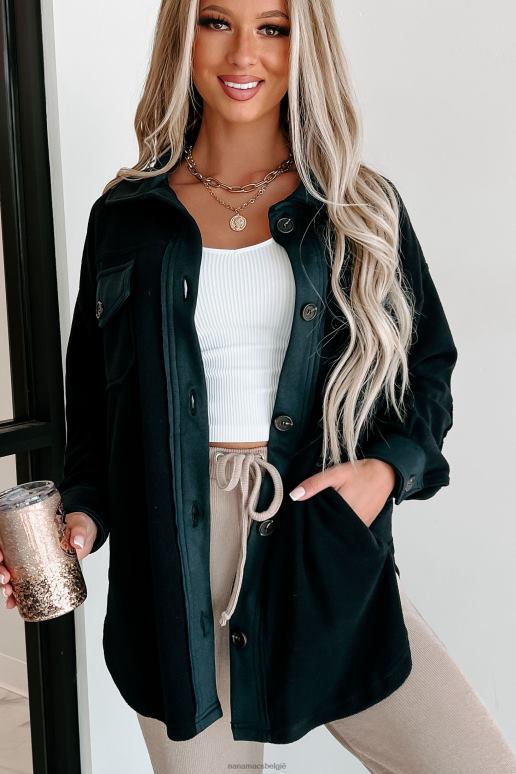 zwart gezellige kampvuurnachten oversized fleece shacket NanaMacs HPTT3718