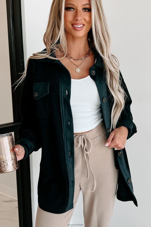 zwart gezellige kampvuurnachten oversized fleece shacket NanaMacs HPTT3718