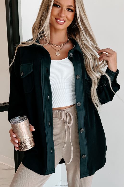 zwart gezellige kampvuurnachten oversized fleece shacket NanaMacs HPTT3718