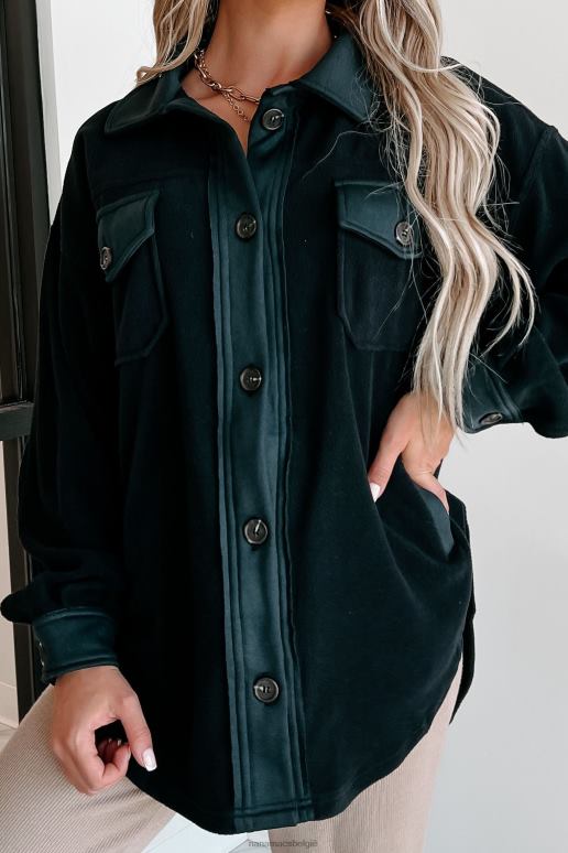 zwart gezellige kampvuurnachten oversized fleece shacket NanaMacs HPTT3718