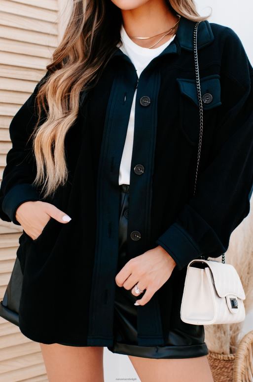 zwart gezellige kampvuurnachten oversized fleece shacket NanaMacs HPTT3718