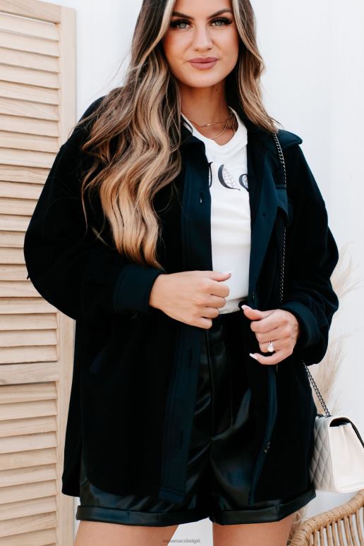 zwart gezellige kampvuurnachten oversized fleece shacket NanaMacs HPTT3718