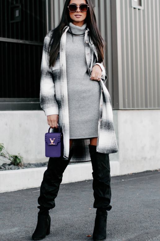 zwart/grijs/wit wees er zeker van lange geruite shaket NanaMacs HPTT3676