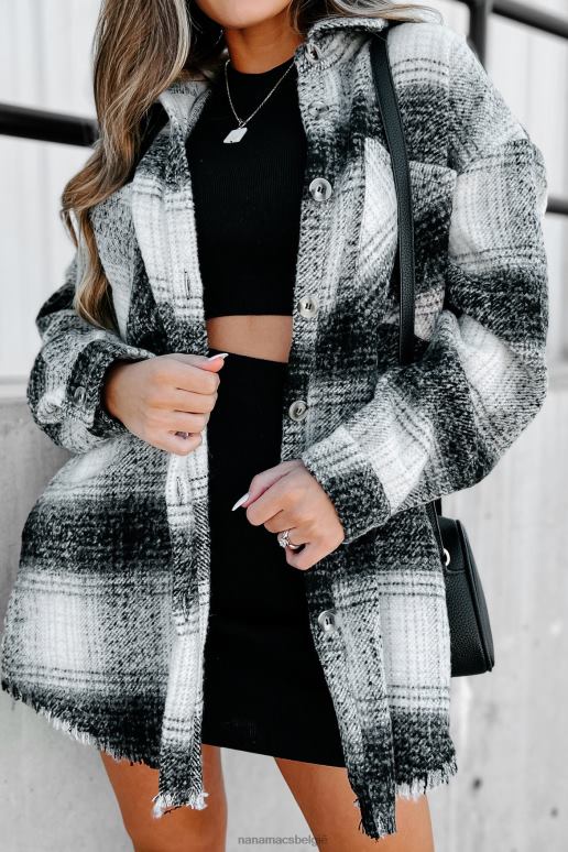 zwart koortsachtig voor herfst lang geruite shaket NanaMacs HPTT3700