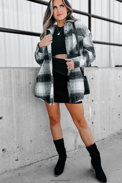 zwart koortsachtig voor herfst lang geruite shaket NanaMacs HPTT3700