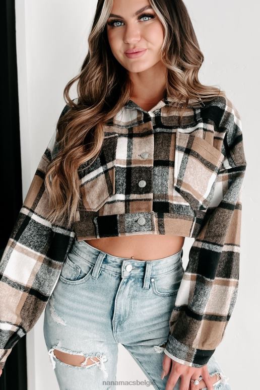 zwart/taupekleurig bedekkende sporen geruite bijgesneden shacket NanaMacs HPTT3656