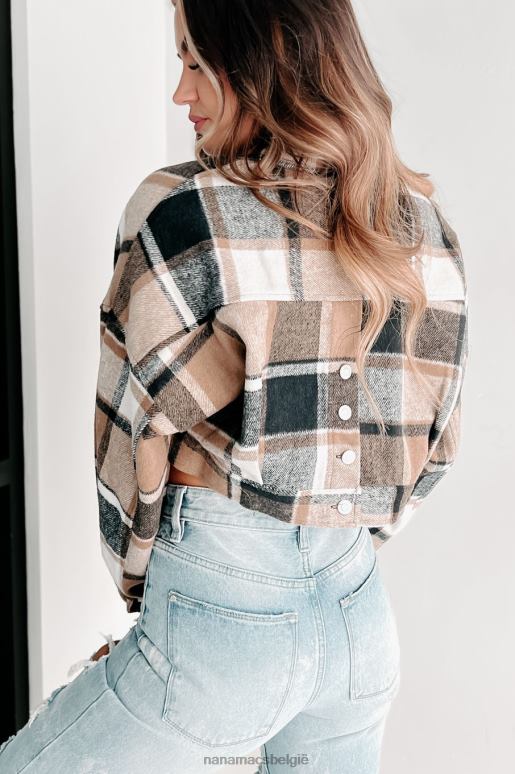 zwart/taupekleurig bedekkende sporen geruite bijgesneden shacket NanaMacs HPTT3656