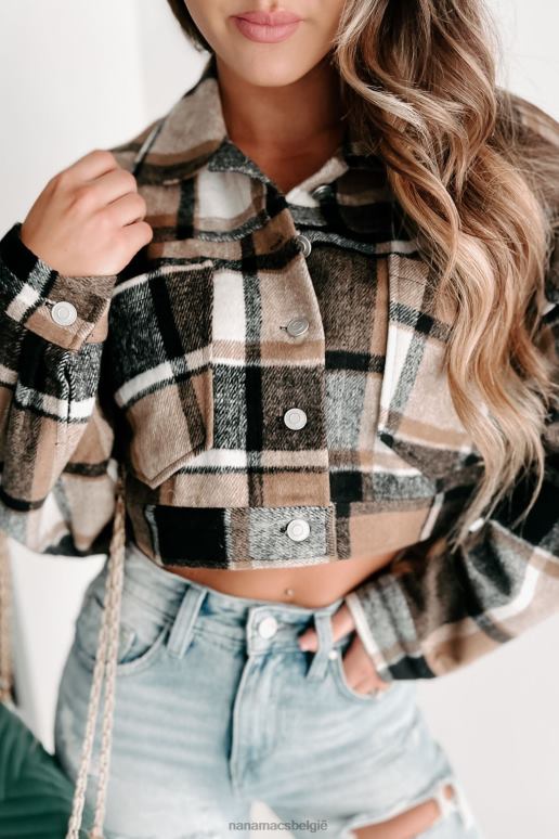 zwart/taupekleurig bedekkende sporen geruite bijgesneden shacket NanaMacs HPTT3656