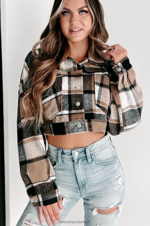 zwart/taupekleurig bedekkende sporen geruite bijgesneden shacket NanaMacs HPTT3656