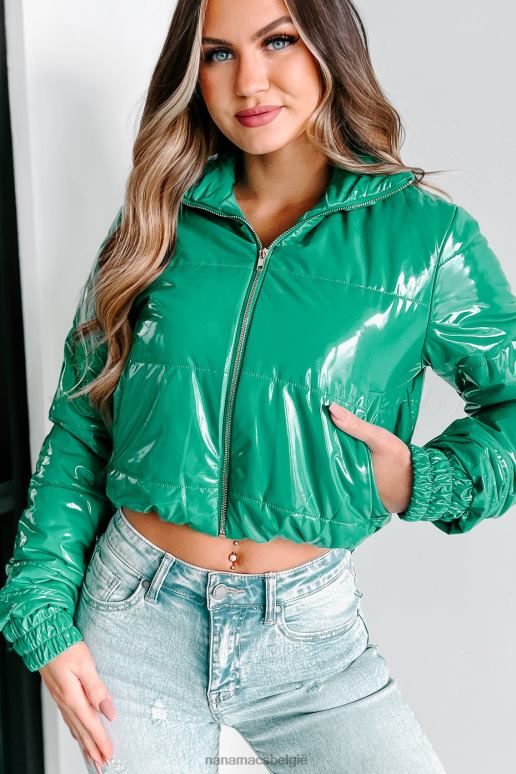 Kelly groen Lakleren pufferjack voor grote steden NanaMacs HPTT3799