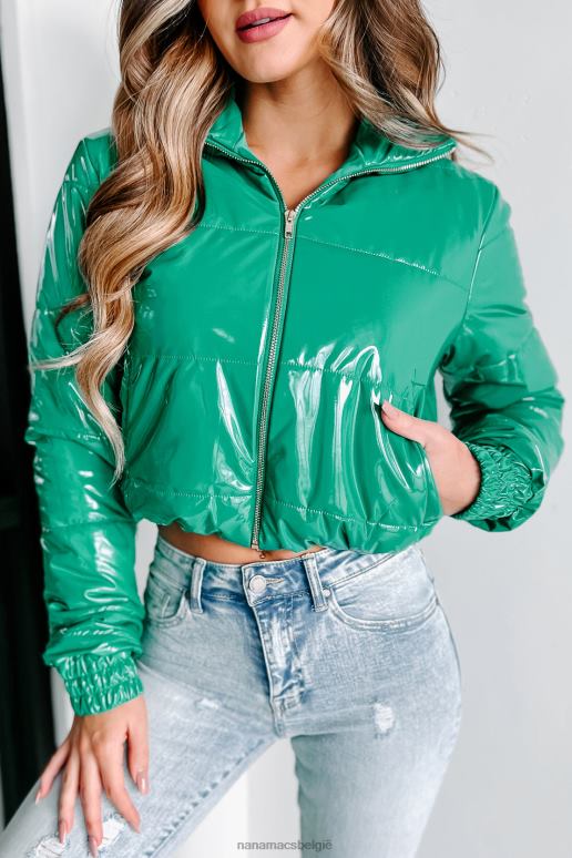 Kelly groen Lakleren pufferjack voor grote steden NanaMacs HPTT3799