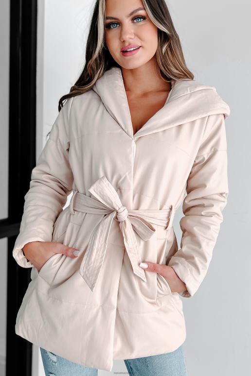 beige Winterse winden pufferjas van imitatieleer met capuchon NanaMacs HPTT3797