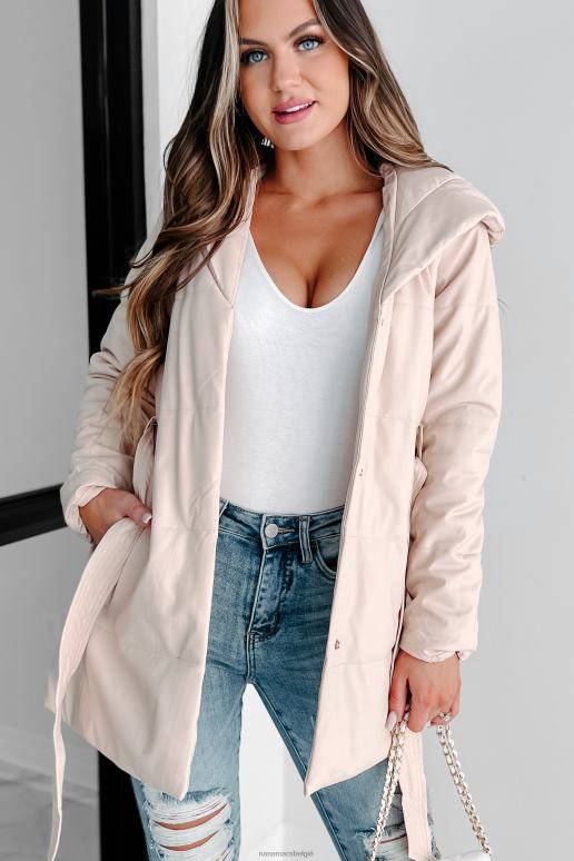 beige Winterse winden pufferjas van imitatieleer met capuchon NanaMacs HPTT3797
