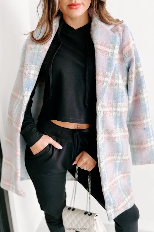 blauw/roze/wit schattigste kwaliteit geruite jas NanaMacs HPTT3805