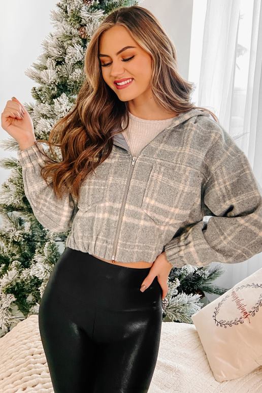 grijs/taupe ruit campusbezoeken geruit jack met capuchon NanaMacs HPTT3831