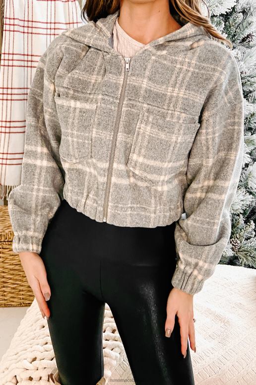 grijs/taupe ruit campusbezoeken geruit jack met capuchon NanaMacs HPTT3831