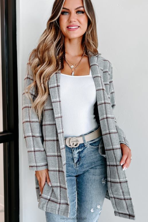 heide grijs fact checker geruite jas met open voorkant NanaMacs HPTT3815