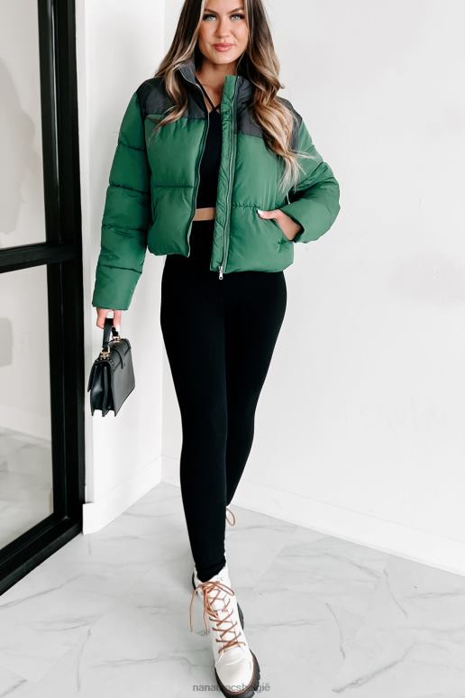 jagersgroen i'm never cold pufferjack met kleurvlakken NanaMacs HPTT3800