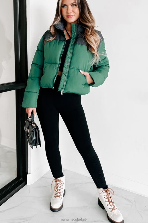 jagersgroen i'm never cold pufferjack met kleurvlakken NanaMacs HPTT3800