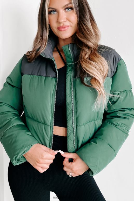 jagersgroen i'm never cold pufferjack met kleurvlakken NanaMacs HPTT3800