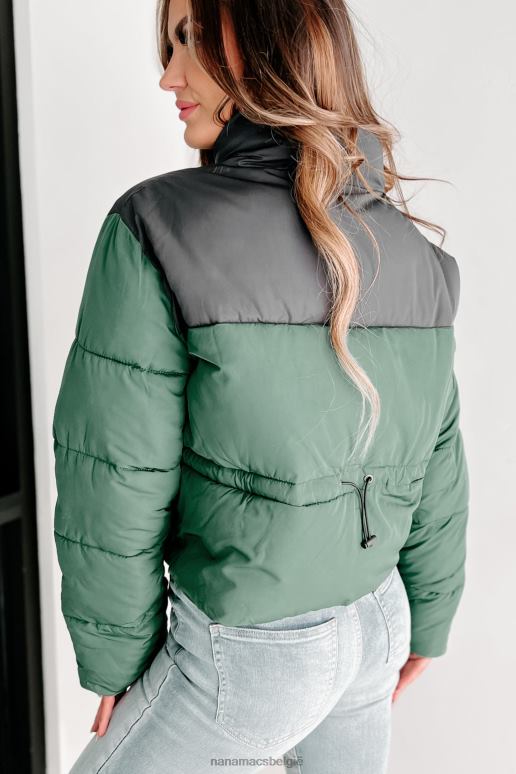 jagersgroen i'm never cold pufferjack met kleurvlakken NanaMacs HPTT3800