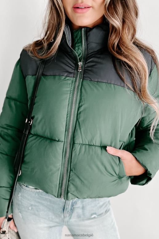 jagersgroen i'm never cold pufferjack met kleurvlakken NanaMacs HPTT3800