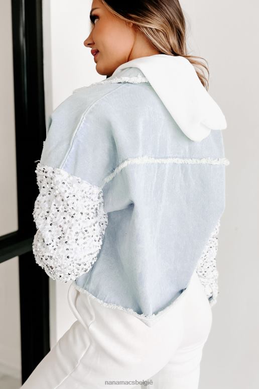 licht denim laat je zorgen los denim jack met paillettenmouwen NanaMacs HPTT3774