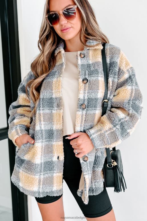 licht karamel/grijs een wat kille geruite sherpa jas NanaMacs HPTT3803