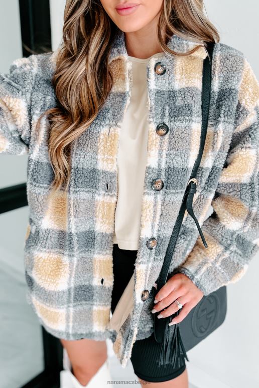 licht karamel/grijs een wat kille geruite sherpa jas NanaMacs HPTT3803