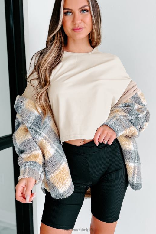 licht karamel/grijs een wat kille geruite sherpa jas NanaMacs HPTT3803