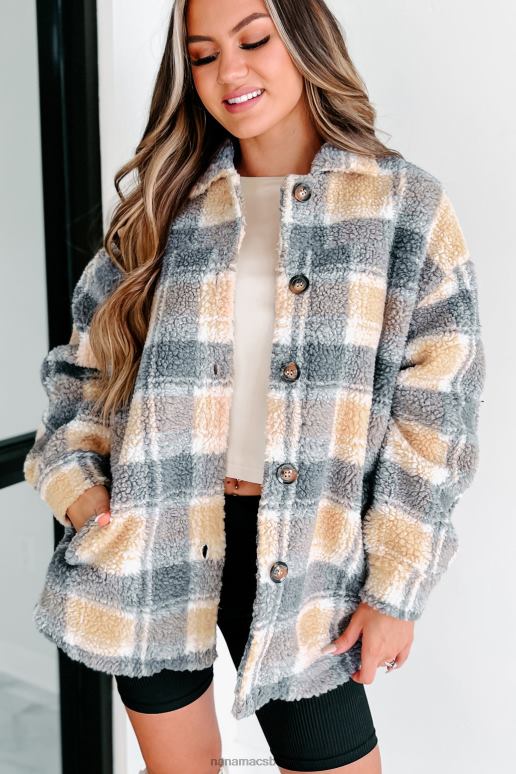 licht karamel/grijs een wat kille geruite sherpa jas NanaMacs HPTT3803