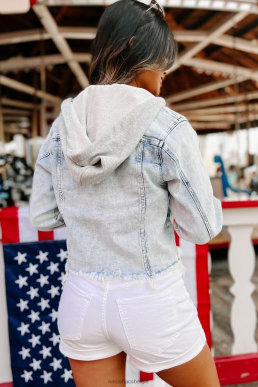 licht lourdes cropped spijkerjack met capuchon en gerafelde zoom NanaMacs HPTT3825