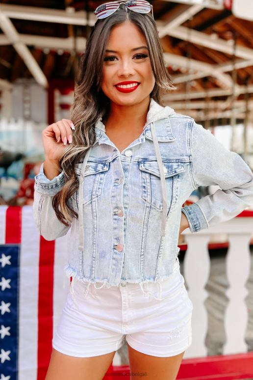 licht lourdes cropped spijkerjack met capuchon en gerafelde zoom NanaMacs HPTT3825