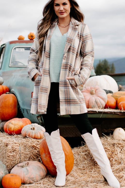 lichtbruin/bruin/denim beweegt vooruit geruite jas NanaMacs HPTT3807