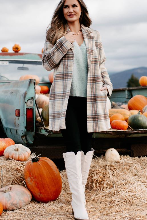 lichtbruin/bruin/denim beweegt vooruit geruite jas NanaMacs HPTT3807