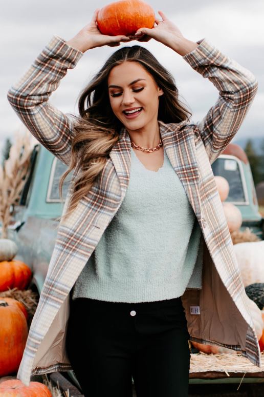 lichtbruin/bruin/denim beweegt vooruit geruite jas NanaMacs HPTT3807