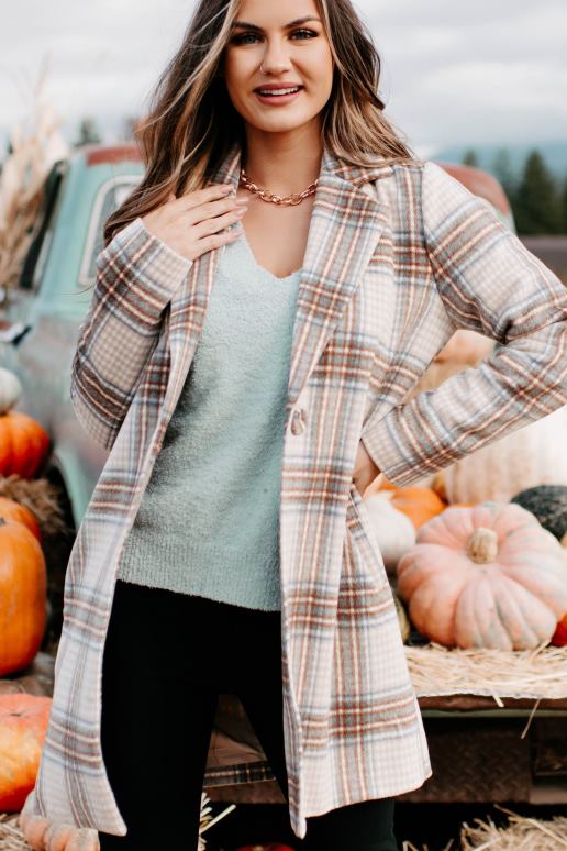 lichtbruin/bruin/denim beweegt vooruit geruite jas NanaMacs HPTT3807