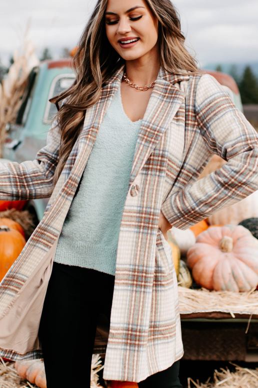 lichtbruin/bruin/denim beweegt vooruit geruite jas NanaMacs HPTT3807