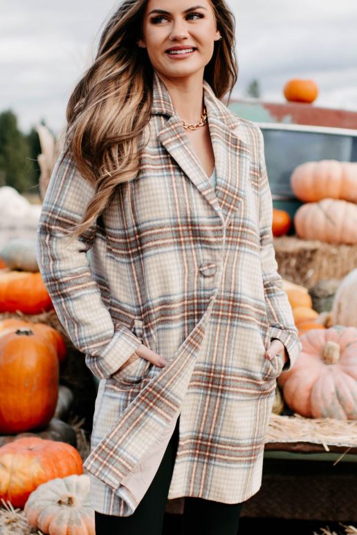 lichtbruin/bruin/denim beweegt vooruit geruite jas NanaMacs HPTT3807