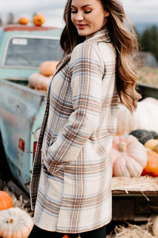 lichtbruin/bruin/denim beweegt vooruit geruite jas NanaMacs HPTT3807