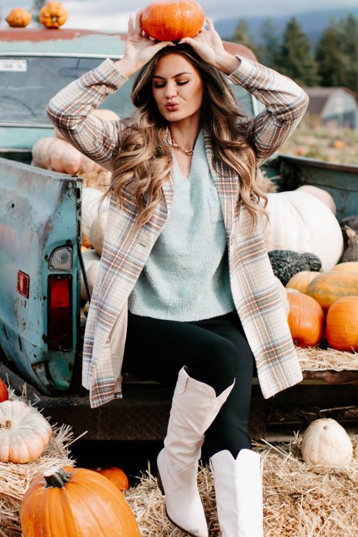 lichtbruin/bruin/denim beweegt vooruit geruite jas NanaMacs HPTT3807