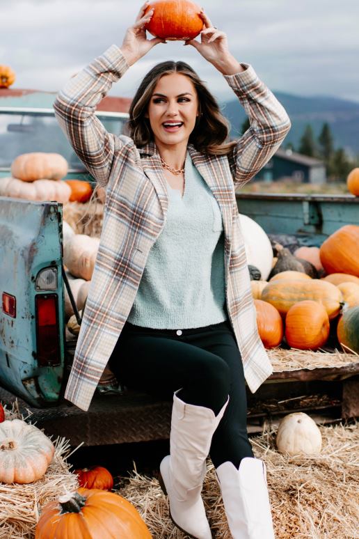 lichtbruin/bruin/denim beweegt vooruit geruite jas NanaMacs HPTT3807