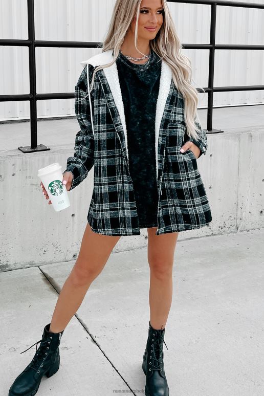 zwart around the fire sherpa gevoerde geruite jas met capuchon NanaMacs HPTT3818