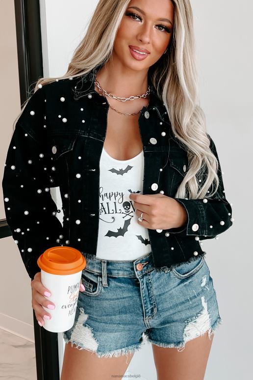 zwart mooi als een parelmoer verfraaid cropped spijkerjack NanaMacs HPTT3773